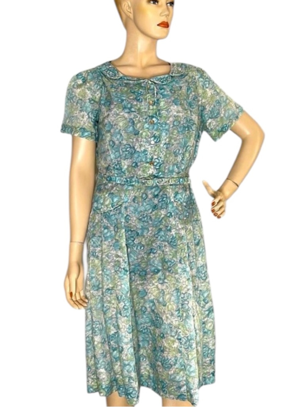 Vintage 50s Blue Floral Dress
